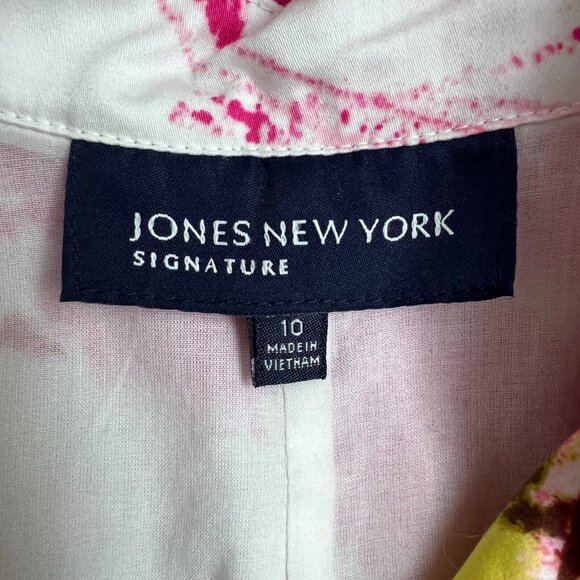 Jones New York Dress Womens 10 Pink Floral Ruffle Collar Belted Button Up A-Line - Picture 10 of 12